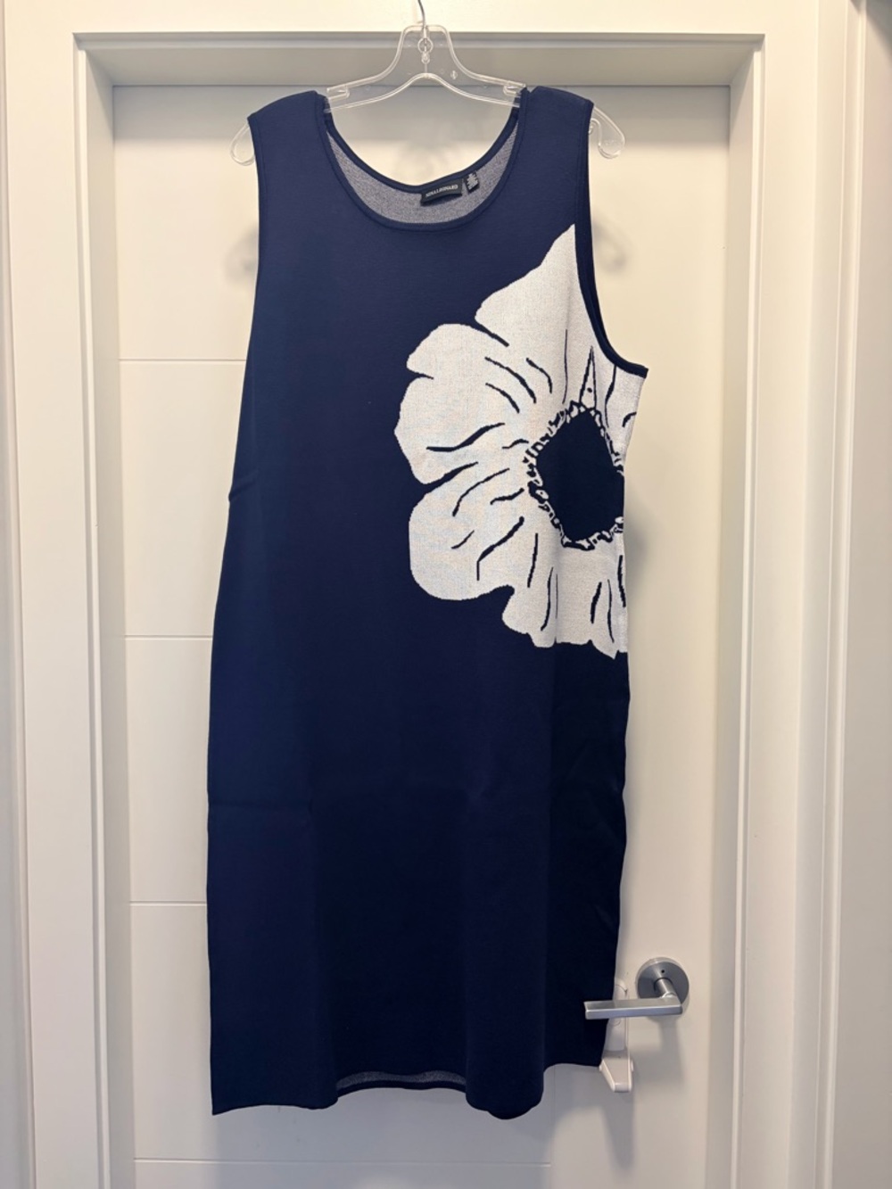 Nina Leonard Navy Shift Dress with White Floral Accent